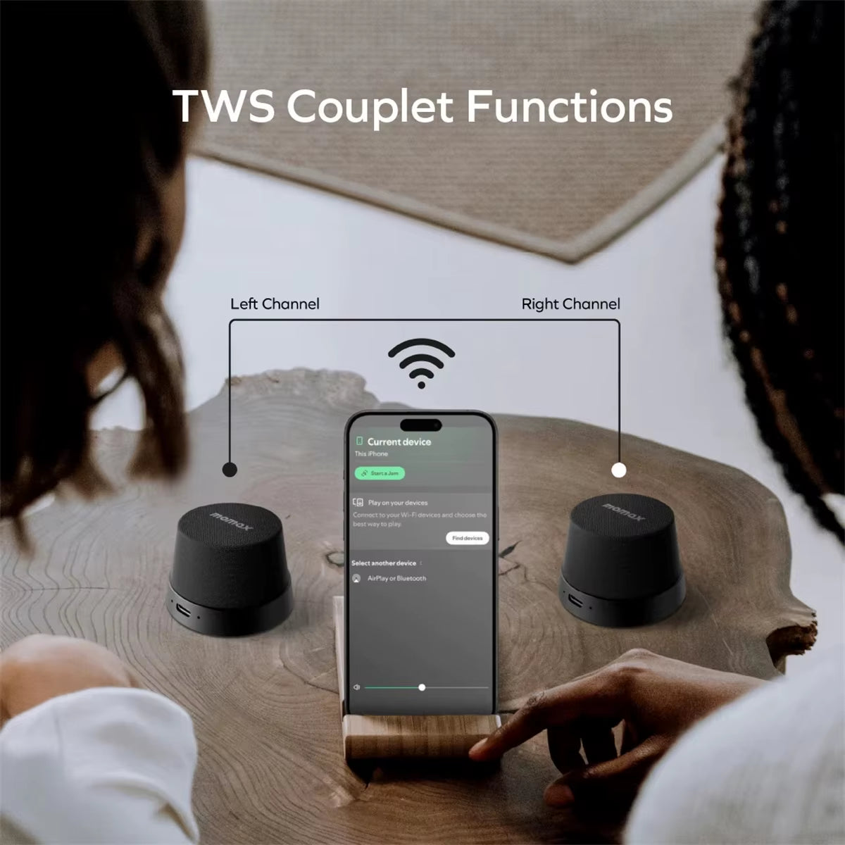 MOMAX 1-Vibe Go: Magnetic Wireless Speaker & Phone Stand with IPX6 Waterproof Protection